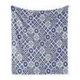 thumbnail image 1 of Moroccan Soft Flannel Fleece Throw Blanket, Old Ottoman Style Inspired Mix of Moroccan Tiles in Modern Shades Artwork Print, Cozy Plush for Indoor and Outdoor Use, 70" x 90", Grey Blue, by Ambesonne, 1 of 5