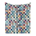 thumbnail image 1 of Moroccan Soft Flannel Fleece Throw Blanket, Oriental Eastern Pattern Grid Style Patchwork Ornament Tiles Design, Cozy Plush for Indoor and Outdoor Use, 50" x 70", Multicolor, by Ambesonne, 1 of 5