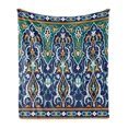 thumbnail image 1 of Moroccan Soft Flannel Fleece Throw Blanket, Oriental Petals Hippie Vintage Mosaic Design, Cozy Plush for Indoor and Outdoor Use, 60" x 80", Blue Mustard, by Ambesonne, 1 of 5