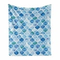 thumbnail image 1 of Moroccan Soft Flannel Fleece Throw Blanket, Oriental Style Mosaic Pattern in Watercolor Paint Retro Style Artwork Print, Cozy Plush for Indoor and Outdoor Use, 70" x 90", Pale Blue, by Ambesonne, 1 of 6