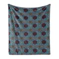 thumbnail image 1 of Moroccan Soft Flannel Fleece Throw Blanket, Patchwork Style Vintage Ottoman Inspiration Retro Motifs, Cozy Plush for Indoor and Outdoor Use, 70" x 90", Sand Brown Blue and Ruby, by Ambesonne, 1 of 5