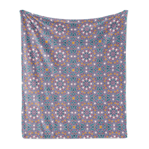 Moroccan Soft Flannel Fleece Throw Blanket, Star Pattern Traditional Oriental Design Middle Inspired, Cozy Plush for Indoor and Outdoor Use, 60" x 80", Multicolor, by Ambesonne
