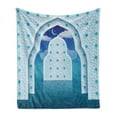 thumbnail image 1 of Moroccan Soft Flannel Fleece Throw Blanket, Textured Arch Door with Cloudy Star Sky Night Backdrop Monochrome Tone Print, Cozy Plush for Indoor and Outdoor Use, 50" x 60", Navy Blue, by Ambesonne, 1 of 5
