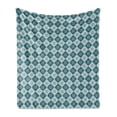 thumbnail image 1 of Moroccan Soft Flannel Fleece Throw Blanket, Traditional Folkloric Flower Ornaments in Squares Detailed Art, Cozy Plush for Indoor and Outdoor Use, 70" x 90", Dark Teal Mustard, by Ambesonne, 1 of 5