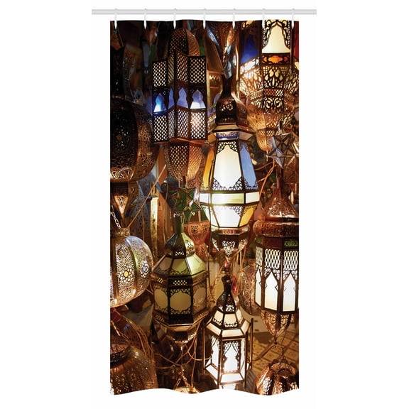 Moroccan Stall Shower Curtain, Arabic Lanterns Souk Evening Culture Historical Traveling Destinations, Fabric Bathroom Set with Hooks, 36W X 72L Inches Long, Brown Purple Green, by Ambesonne