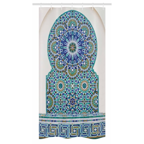 Moroccan Stall Shower Curtain, Ceramic Tile Antique East Pattern Heritage Architecture Print, Fabric Bathroom Set with Hooks, 36W X 72L Inches Long, Blue Turquoise Pale Coffee, by Ambesonne
