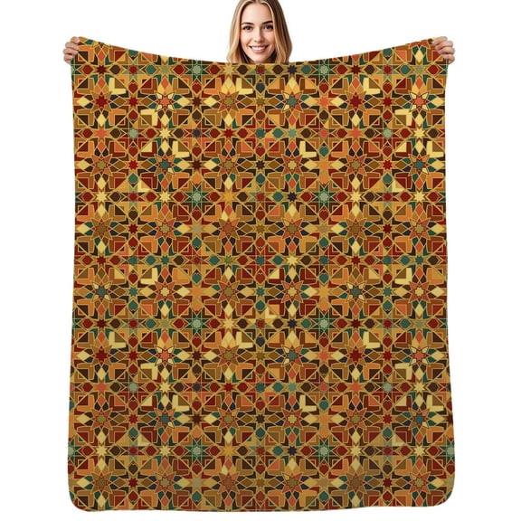 Moroccan Star Tiles Pattern Flannel Blankets Soft Throw Blanket Winter Travel Office Outdoor Bedspread