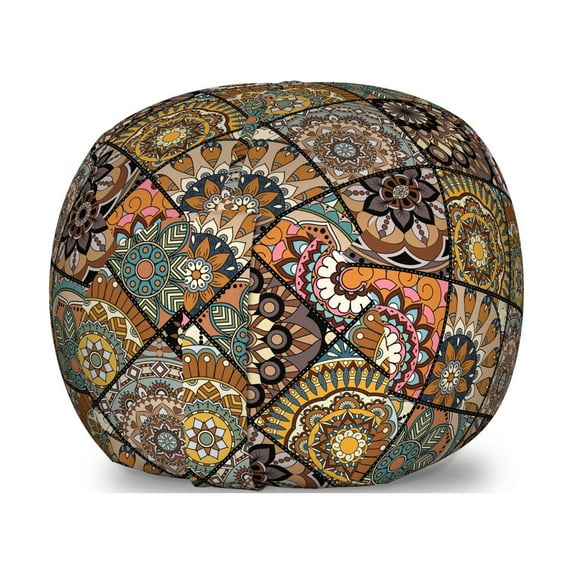 Moroccan Storage Toy Bag Chair, Mexican Ornaments with Abstract Old Fashioned Mandala Checkered, Stuffed Animal Organizer Washable Bag, Large Size, Multicolor, by Ambesonne