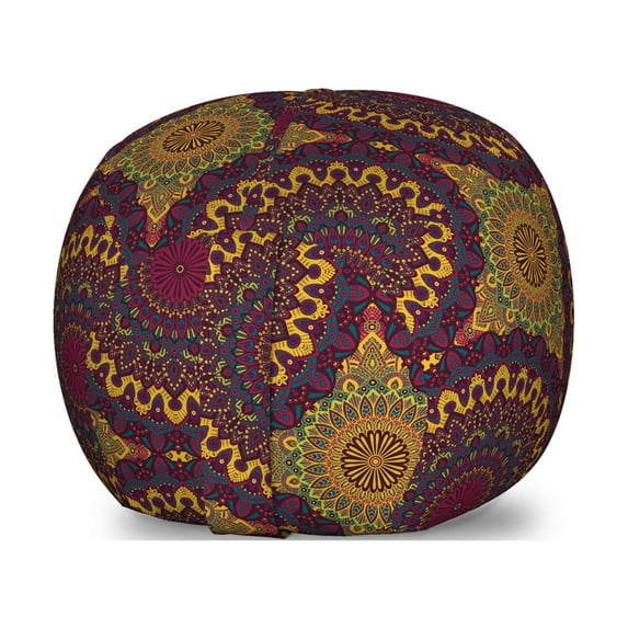 Moroccan Storage Toy Bag Chair, Oriental Art Style Mandala Motifs Vintage Design Inspirations, Stuffed Animal Organizer Washable Bag, Small Size, Plum Petrol Blue Yellow, by Ambesonne