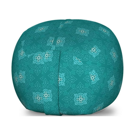 Moroccan Storage Toy Bag Chair, Timeless Motifs of the Orient with Geometric Composition Far East Asia, Stuffed Animal Organizer Washable Bag, Large Size, Teal Pale Blue White, by Ambesonne