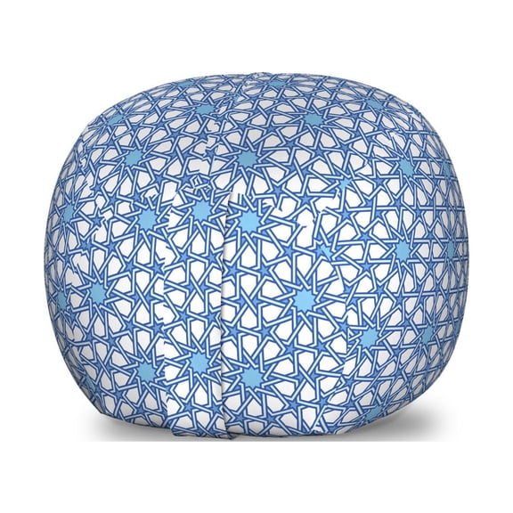 Moroccan Storage Toy Bag Chair, Traditional Moorish Tangled Lines Pattern Eastern Design Abstract Geometric, Stuffed Animal Organizer Washable Bag, Small Size, Pale Blue White, by Ambesonne