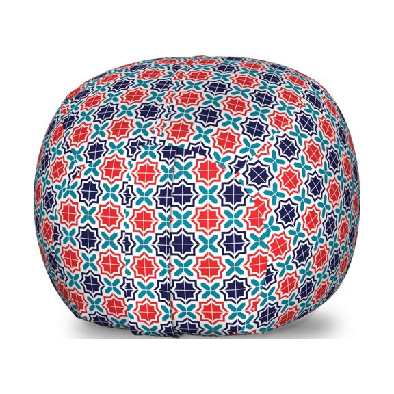 Moroccan Storage Toy Bag Chair, Vibrant Geometric Mosaic of Tiles with Star Motifs, Stuffed Animal Organizer Washable Bag, Large Size, Navy Blue Scarlet, by Ambesonne