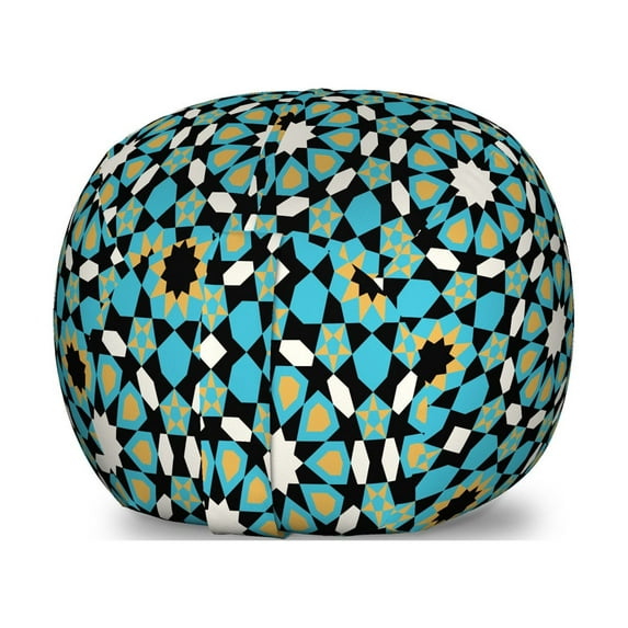 Moroccan Storage Toy Bag Chair, Vintage Look Repetitive Geometry Inspired Art, Stuffed Animal Organizer Washable Bag, Large Size, Sky Blue Reseda Green, by Ambesonne