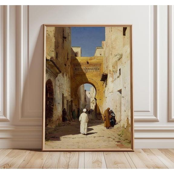 Moroccan Street Scene Oriental Desert Archway Middle Eastern Architecture Art, Unframed Paper Poster 8x10in