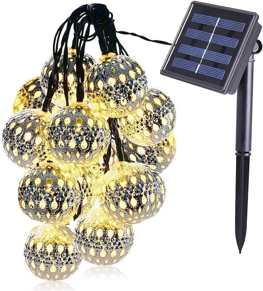 Moroccan String Light, 3.5m 12LED Solar Moroccan Ball Outdoor String Lights Solar Metal Ball Lights Waterproof for Garden