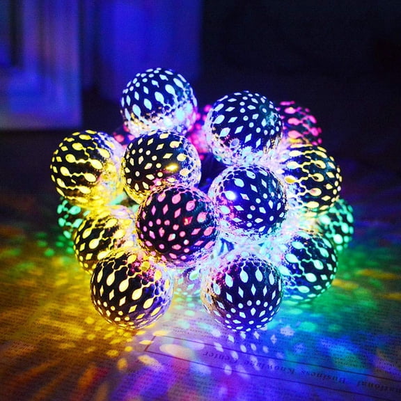 Moroccan String Light, 3.5m 12LED Solar Moroccan Ball Outdoor String Lights Solar Metal Ball Lights Waterproof for Garden