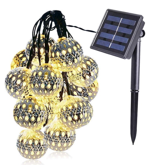 Moroccan String Light, 3.5m 12LED Solar Moroccan Ball Outdoor String Lights Solar Metal Ball Lights Waterproof for Garden