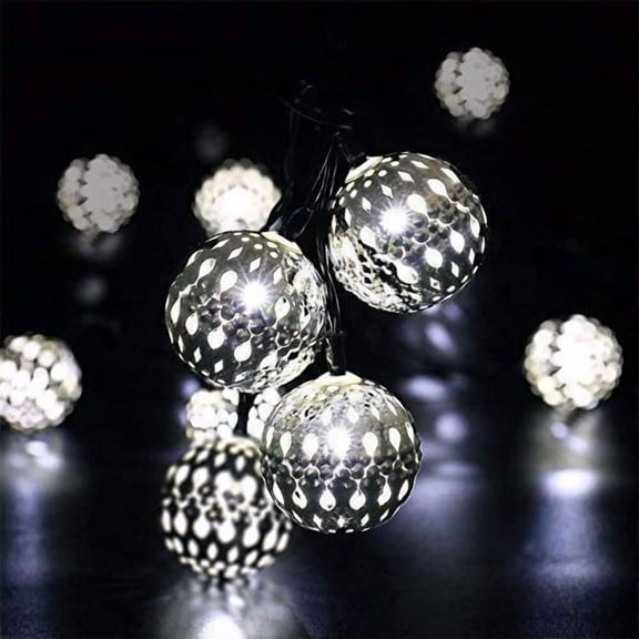 Moroccan String Light, 3.5m 12LED Solar Moroccan Ball Outdoor String Lights Solar Metal Ball Lights Waterproof for Garden
