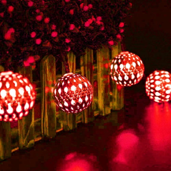 Moroccan String Light, 3.5m 12LED Solar Moroccan Ball Outdoor String Lights Solar Metal Ball Lights Waterproof for Garden