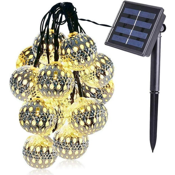 Moroccan String Light, 6m 30LED Solar Moroccan Ball Outdoor String Lights Solar Metal Ball Lights with 8 Mode Waterproof for Garden