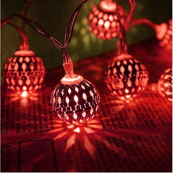 Moroccan String Lights- 3M 20LED Moroccan Ball Outdoor String Lights Metal Ball Lights Moroccan String Light Metal Fairy Lights Battery.