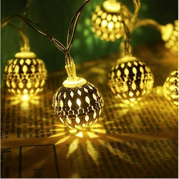 Moroccan String Lights, 3M 20LED Moroccan Ball Outdoor String Lights Metal Ball Lights Moroccan String Light Metal Fairy Lights Battery