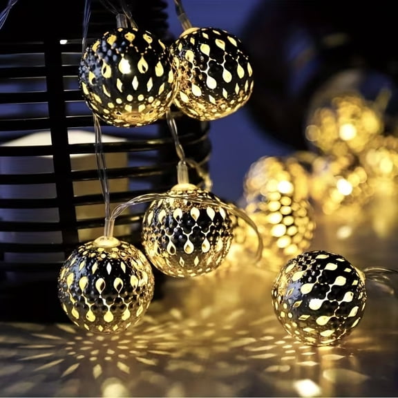 Moroccan String Lights by Batteries, Featuring LED Spherical, Measuring in Warm White, Perfect for Weddings, Parties, Festivals, Birthdays, Home Decor, Christmas, And Metallic Spheres