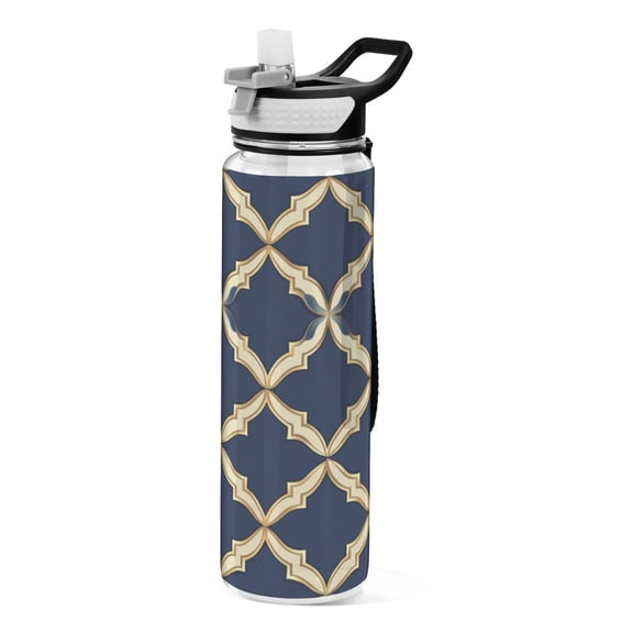 Moroccan Stripe Pattern 1000ml Tritan Sport Bottle Straw LeakProof Food-Grade Portable Wide Handle