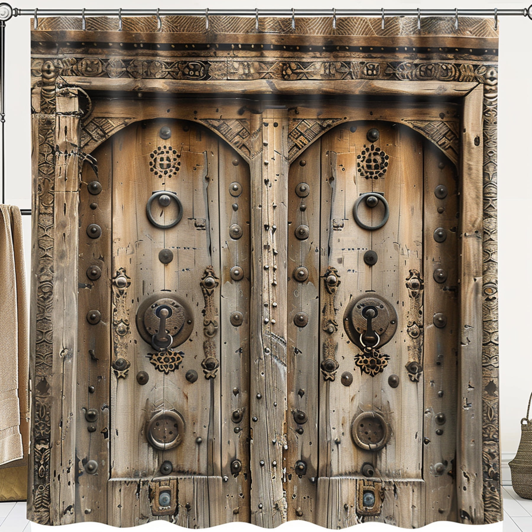 Moroccan Style Brown Bathroom Curtain with Metal Locks Design Hyper ...