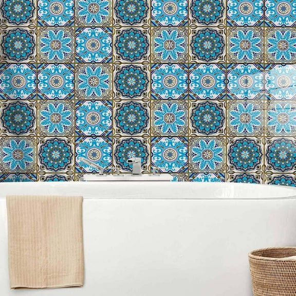 Moroccan Style Tile Stickers Set 9 Units Multicolor Peel and Stick Self Adhesive Removable Tile Stickers for Waterproof Traditional DIY Wall Art for Bathroom and Kitchen Backsplashes