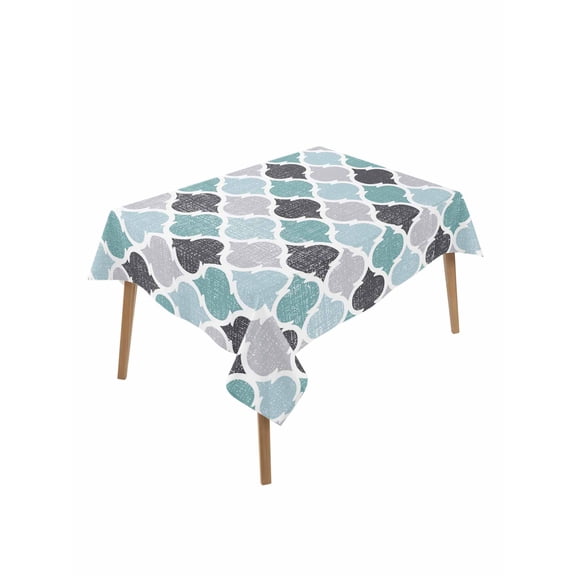 Moroccan Table Cloth 52x70 Inch Rectangle, Teal Geometric Retro Waterproof Tablecloth Washable Table Cover for Party Picnic Dinner Decor