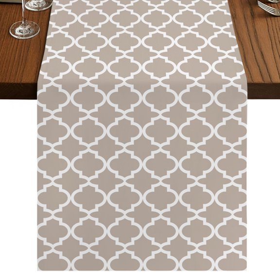 Moroccan Table Runner 36 Inches Long, Beige Geometric Cotton Linen Dining Table Runner Dresser Scarves for Home Kitchen Party Decor 13"x36"