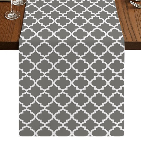Moroccan Table Runner 36 Inches Long, Grey Geometric Cotton Linen Dining Table Runner Dresser Scarves for Home Kitchen Party Decor 13"x36"