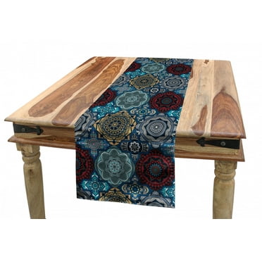 Moroccan Table Runner, Patchwork Style Vintage Ottoman Inspiration Retro Motifs, Dining Room Kitchen Rectangular Runner, 3 Sizes, by Ambesonne