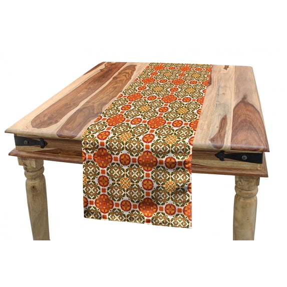 Moroccan Table Runner, Vintage Style Vibrant Colored Tile Design Ornamental Oriental Mosaic, Dining Room Kitchen Rectangular Runner, 3 Sizes, by Ambesonne