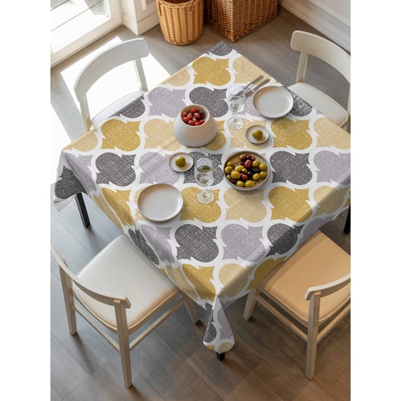Moroccan Tablecloth Square Table Cloth 54x54, Waterproof Outdoor Table Cloth Covers Decorative Table Protector, Vintage Moroccan Texture Yellow Grey Washable Table Cover for Kitchen Dinning Party