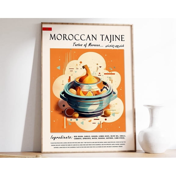 Moroccan Tajine Food Poster, Moroccan Food Print, African Food Art, Middle Eastern Food Poster, Exotic Food Art, Kitchen Decor Wall Art, Modern Wall Decor, 8x12 UNFRAMED