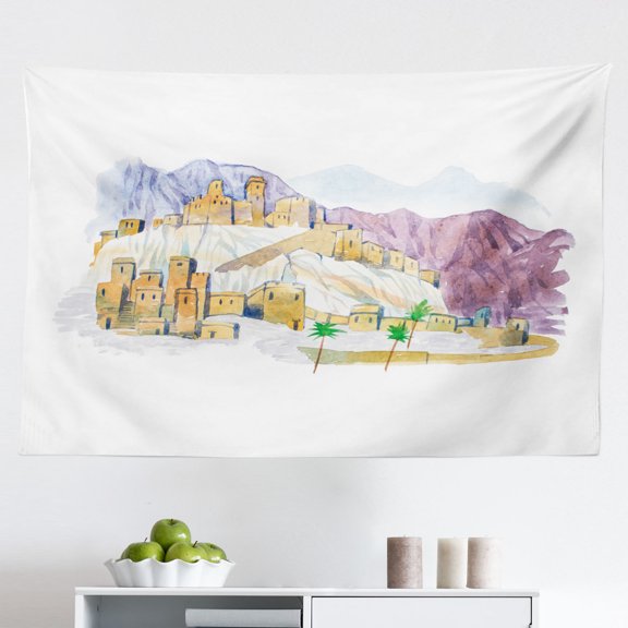 Moroccan Tapestry, Eastern Architecture Themed Interior Photo of Hallway Vista, Fabric Wall Hanging Decor for Bedroom Living Room Dorm, 2 Sizes, Peach Pale Mauve Taupe, by Ambesonne