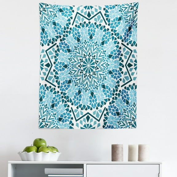 Moroccan Tapestry, Moroccan Architecture Consists of Geometrically Patterned Mosaic and Stars Eastern, Fabric Wall Hanging Decor for Bedroom Living Room Dorm, 5 Sizes, Blue White, by Ambesonne