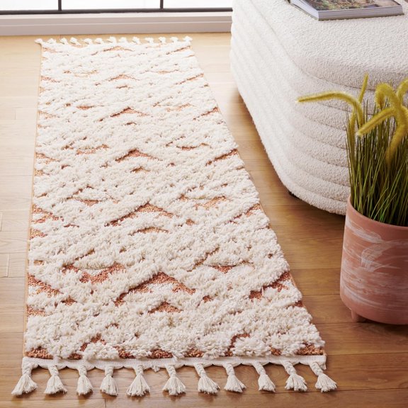Moroccan Tassel Shag Collection Runner Rug - 2'3" x 6', Ivory & Brick Rust, Non-Shedding & Easy to Clean, Plush High-Low Texture, Ideal for Hallway, Foyer, Entryway, Bedroom (MTS688P)