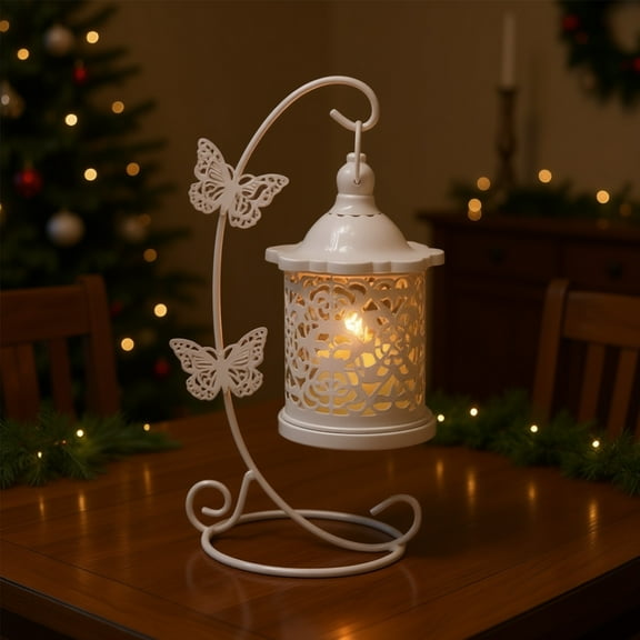 Moroccan Tea Light Candle Holder, Hanging Lantern Candlestick with Rack, Metal Vintage Hollow Candle Stands, Tabletop Centerpiece for Wedding Party Decor