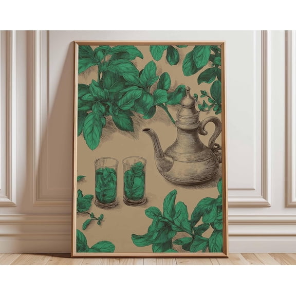 Moroccan Tea Mint Leaves Wall Art Print, Unframed Paper Poster 8x10in
