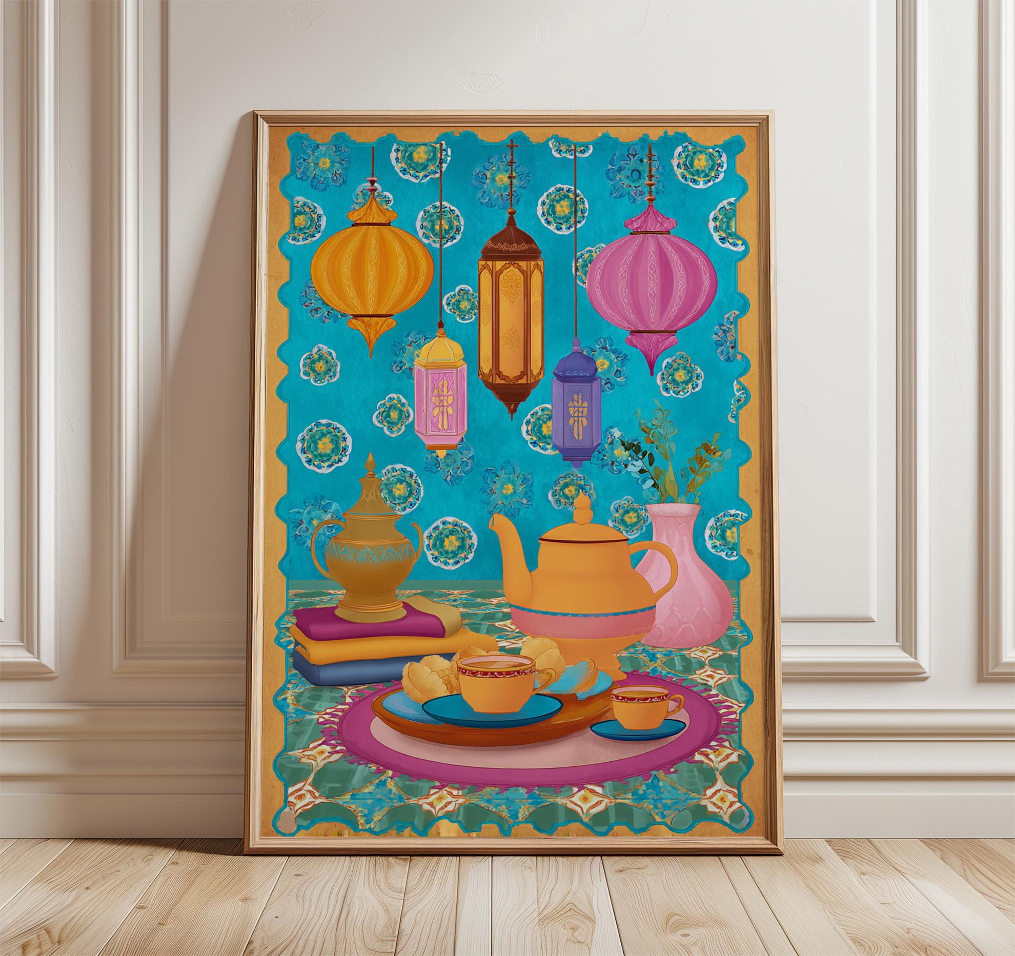Moroccan Tea Print, Colorful Lanterns, Middle Eastern Art Poster ...