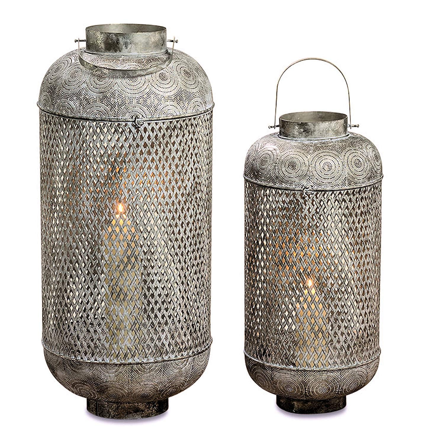 Moroccan Temple Lanterns, Oversized Floor Hurricanes, Set of 2, For