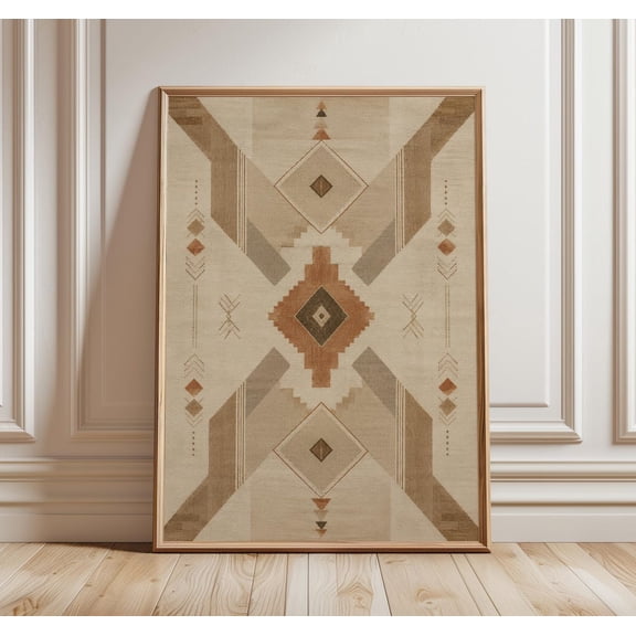 Moroccan Textile Wall Art Berber Geometric Neutral Tribal Boho Art Terracotta Triptych Panel, Unframed Paper Print