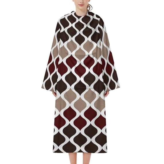 Moroccan Texture Wave Geometry Dark Red Brown Bathrobe Plush Bathrobe Cozy Unisex Winter Bathrobe Warm Water Absorbent