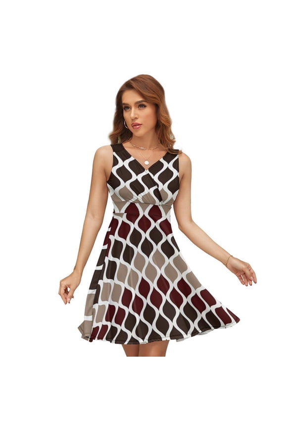 Moroccan Texture Wave Geometry Dark Red Brown Dress Summer Street Style Dresses Female Sleeveless Printed Sundress