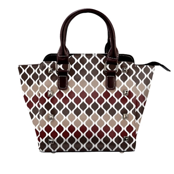 Moroccan Texture Wave Geometry Dark Red Brown Rivet Fashion One-Shoulder Women's Handbag Tote Bag