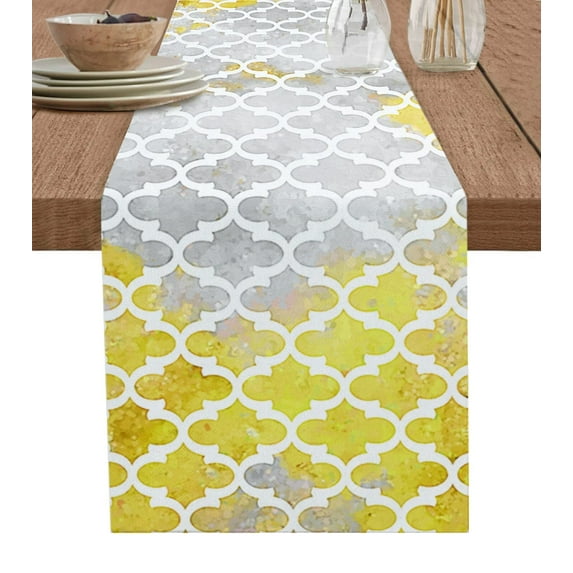 Moroccan Texture Yellow Oil Painting Table Runner Wedding Decor Table Cover Dinner Holiday Party Cotton Linen Tablecloth