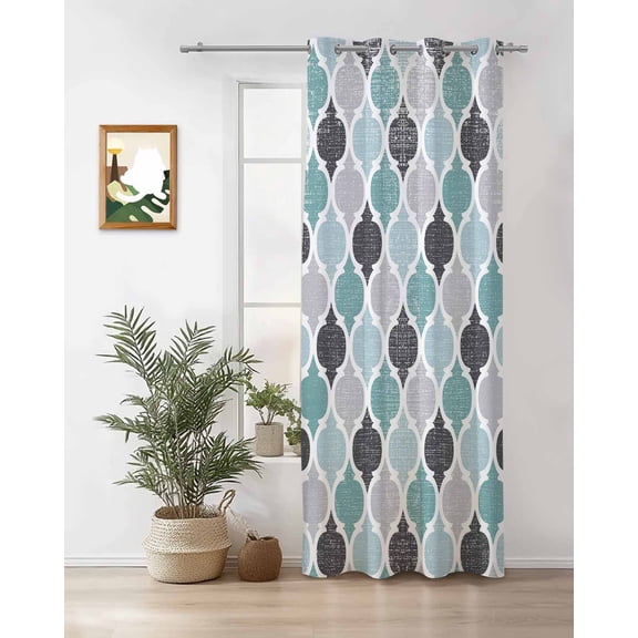 Moroccan Thermal Insulated Blackout Curtains for Bedroom 96 Length Teal Geometric Retro Room Darkening Curtain 1 Panel Grommet Window Curtain Drape for Living Room Nursery Room